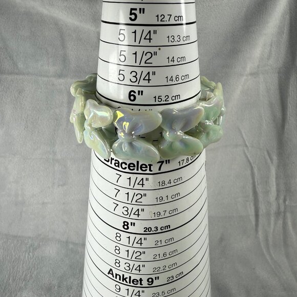 Butterfly Shape Beaded Bracelet Double Hole Beads Iridescent Stretch Adjustable - Picture 4 of 14